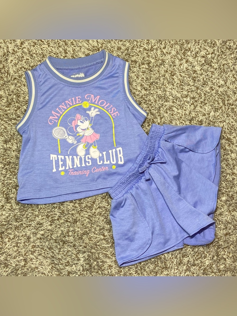 DISNEY JUNIOR Minnie Mouse Tennis Club Purple Blue 2-Piece Outfit Size 3T
